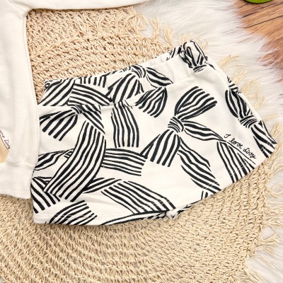  Conj. Casaco de Moletom Ursinha e Short Saia Laços - Off White e Preto